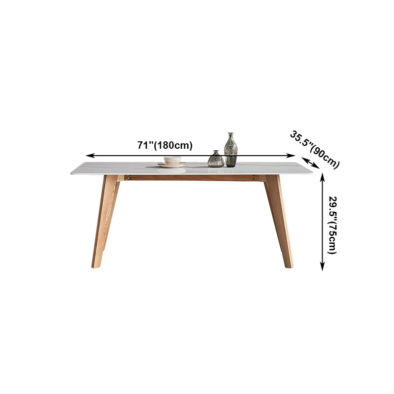 Rectangle Contemporary Dining Room Table White Sintered Stone Table with Ash Solid Wood Base