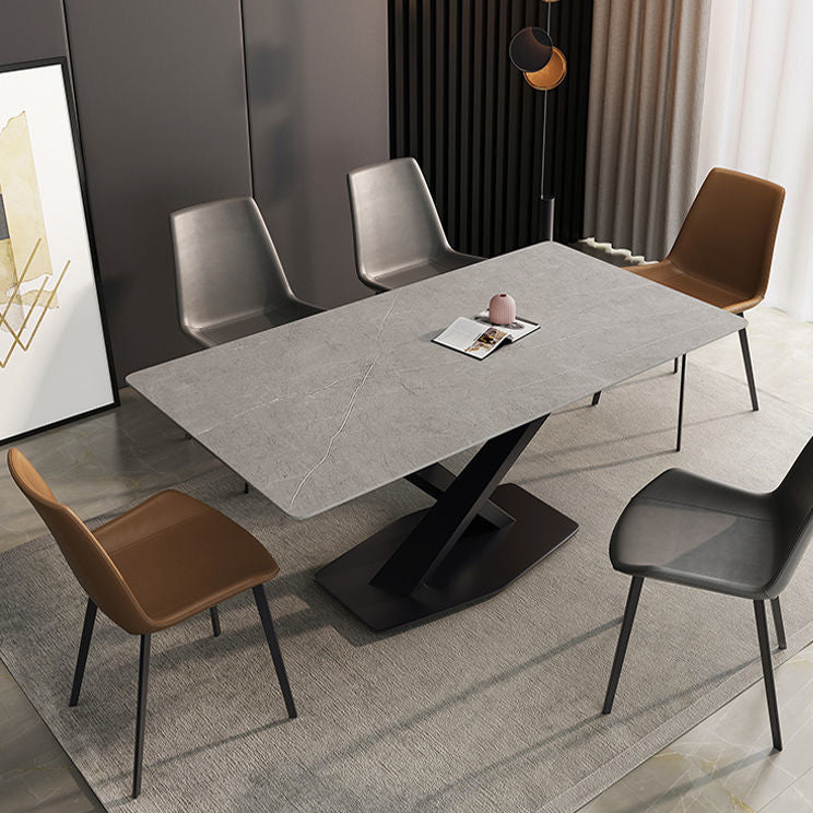 Mesa de comedor de estilo moderno Mesa de comedor de piedra sinterizada con marco negro para uso en el hogar