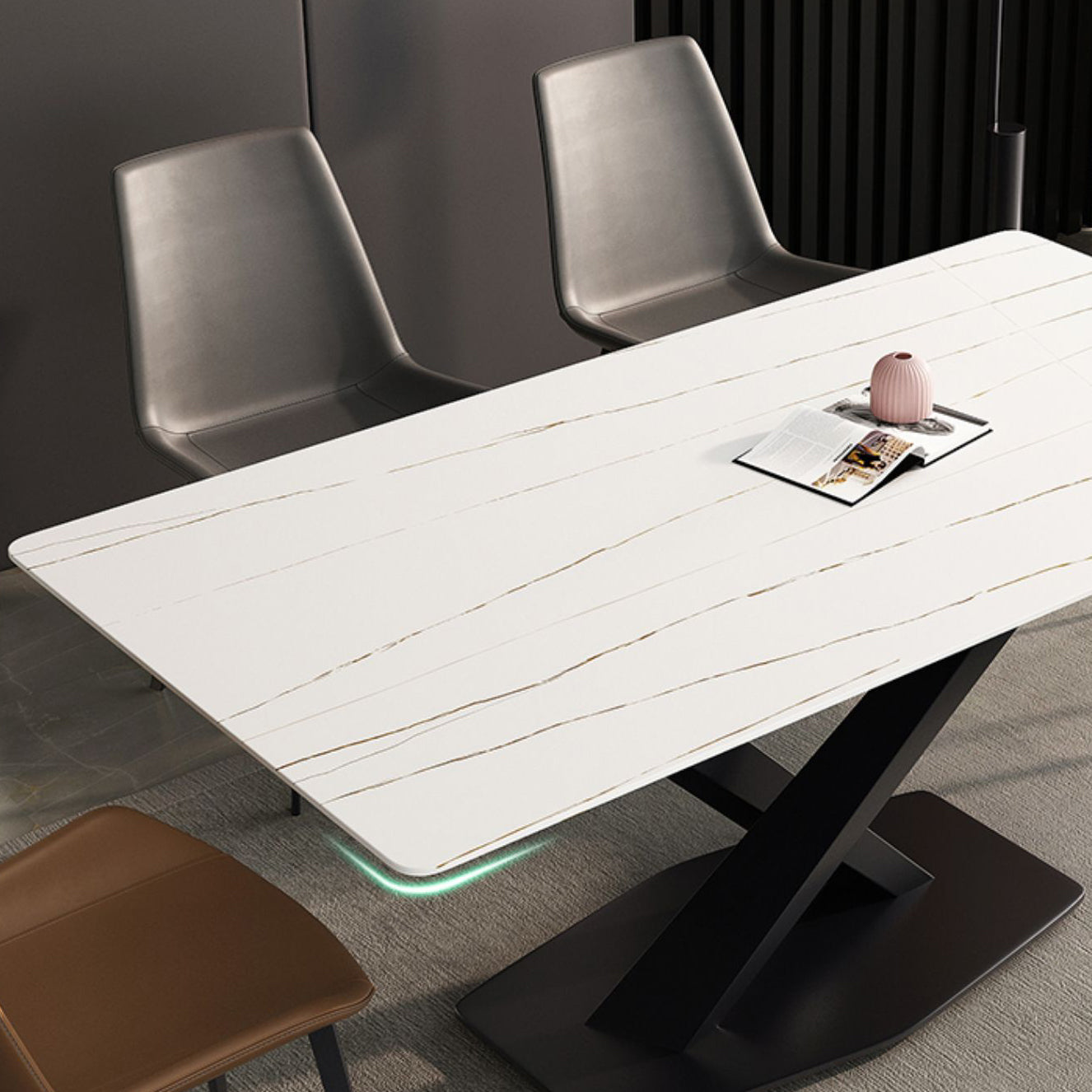 Mesa de comedor de estilo moderno Mesa de comedor de piedra sinterizada con marco negro para uso en el hogar