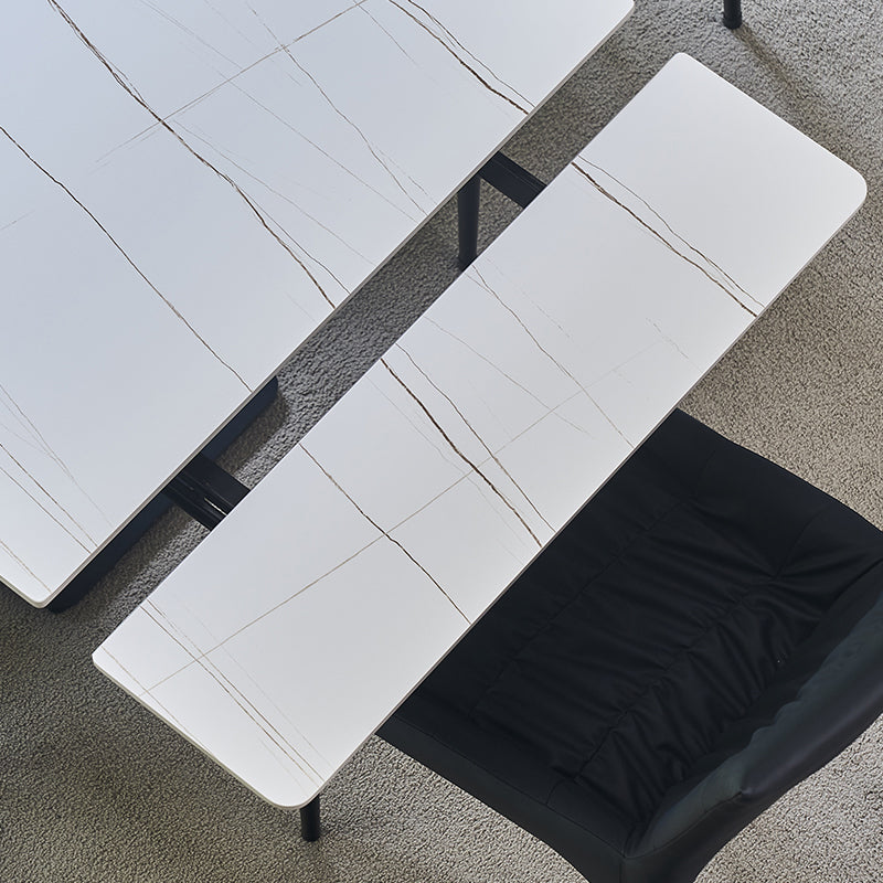 Rectangle Contemporary Dining Table Sintered Stone Table with Black Pedestal Base