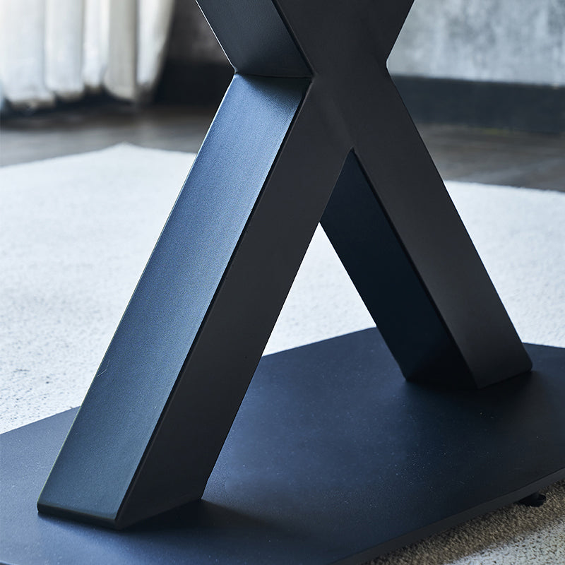 Rectangle Contemporary Dining Table Sintered Stone Table with Black Pedestal Base