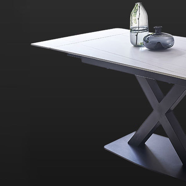 Rectangle Contemporary Dining Table Sintered Stone Table with Black Pedestal Base