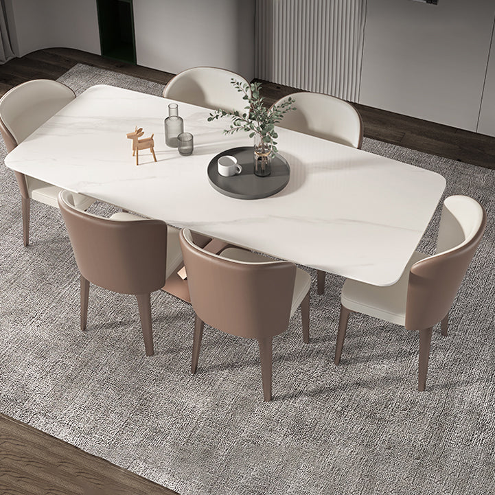 Traditional Luxury Dining Table Rectangle Sintered Stone Pedestal Table with Rose Gold Frame
