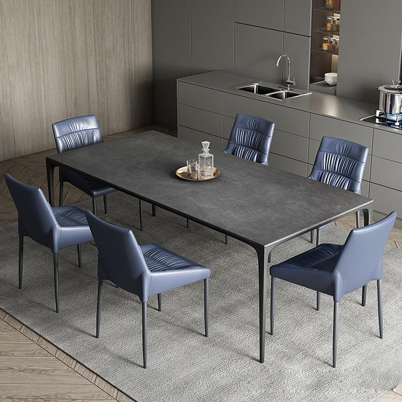 Table à manger gris moderne rectangle table à manger en pierre fritrée avec 4 jambes
