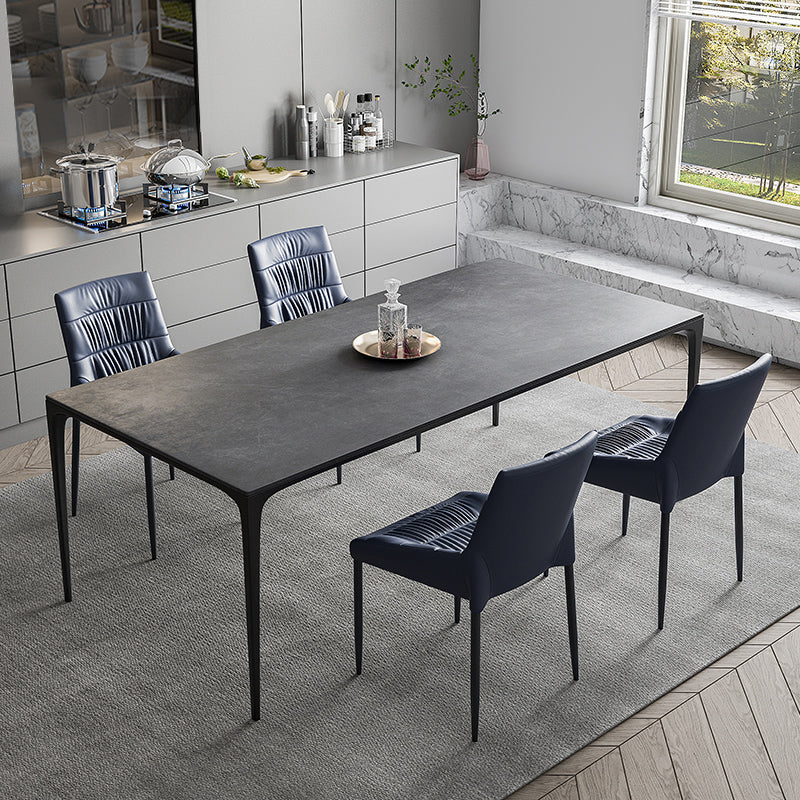 Table à manger gris moderne rectangle table à manger en pierre fritrée avec 4 jambes