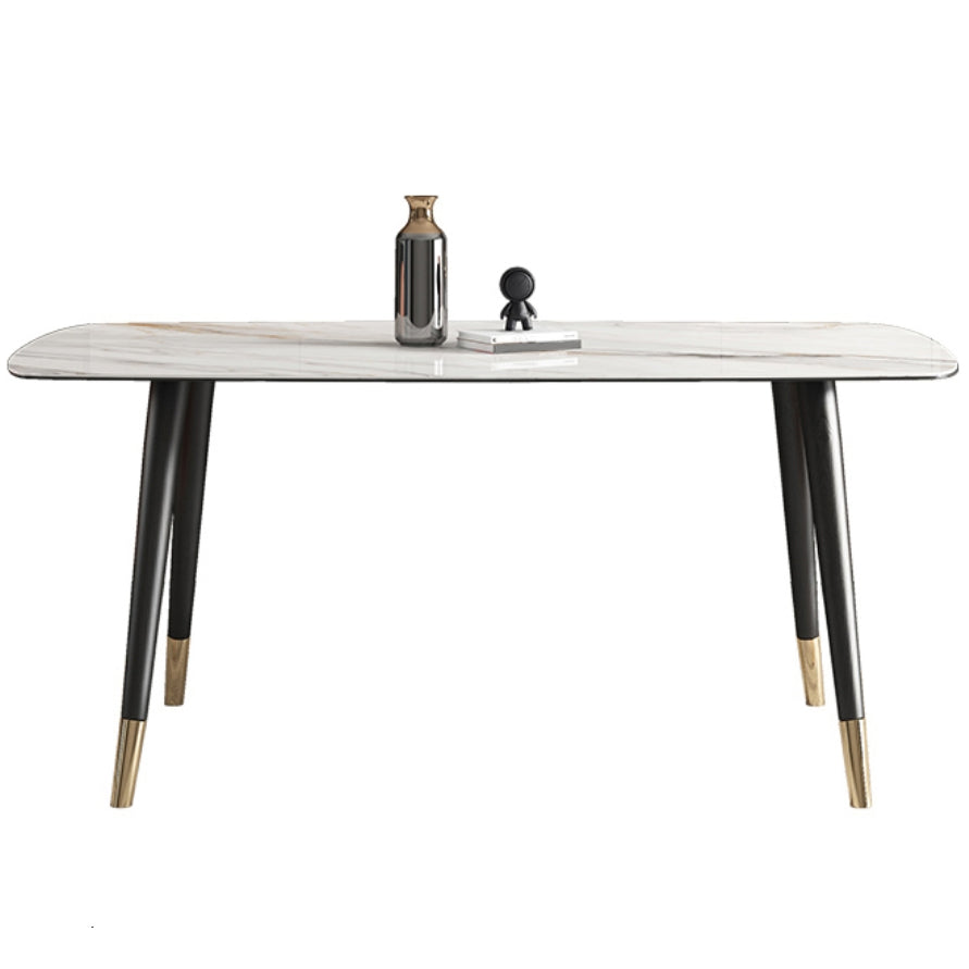 Mesa de comedor rectangular moderna de metal, mesa de piedra sinterizada para cocina y comedor