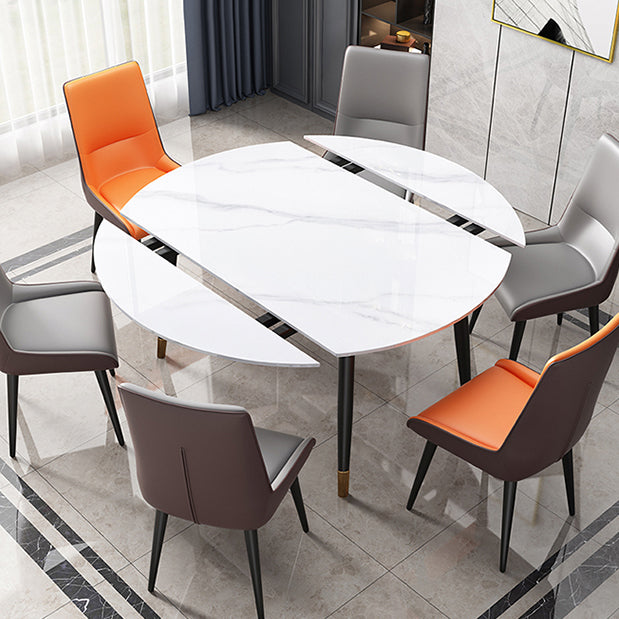 Round Traditional Luxury Dining Table Sintered Stone Table with 4 Black Legs