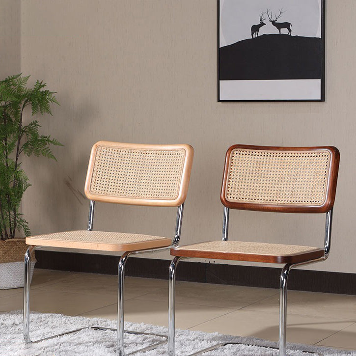 Silla lateral contemporánea de metal de ratán, silla lateral de comedor sin brazos con respaldo abierto