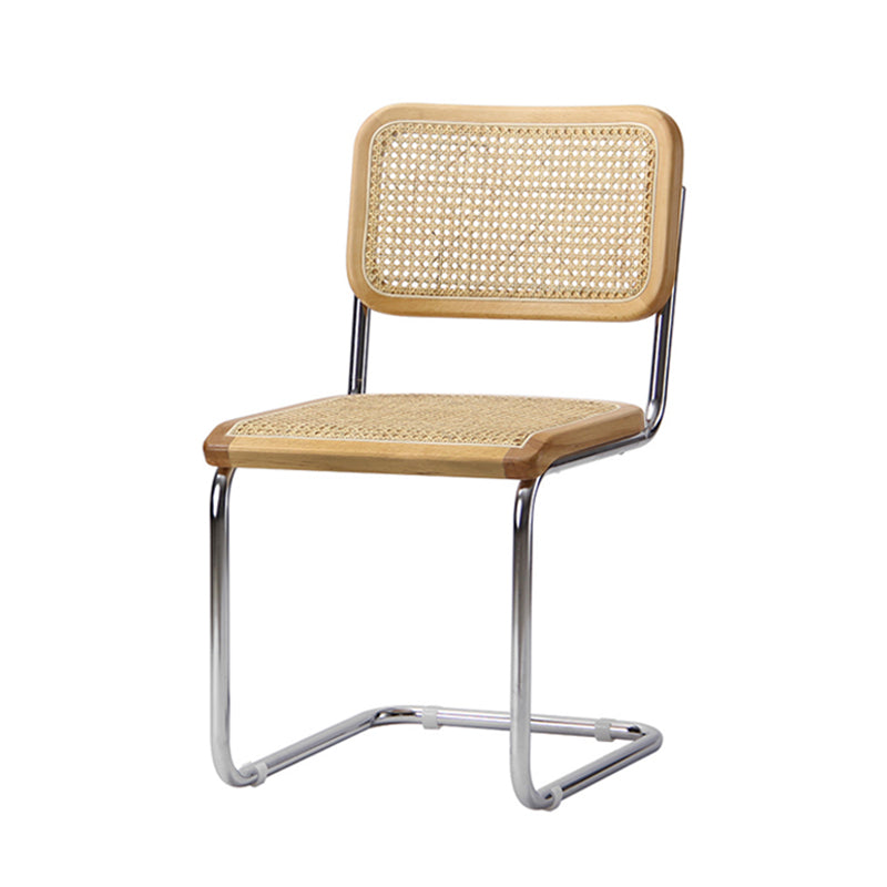 Silla lateral contemporánea de metal de ratán, silla lateral de comedor sin brazos con respaldo abierto
