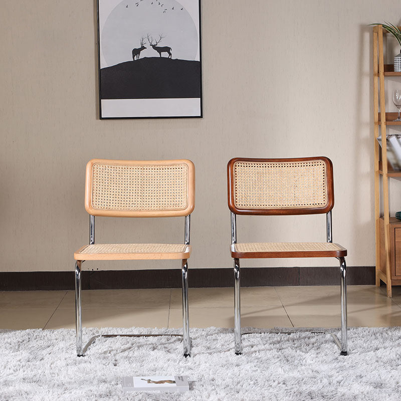 Silla lateral contemporánea de metal de ratán, silla lateral de comedor sin brazos con respaldo abierto