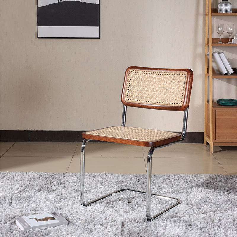 Silla lateral contemporánea de metal de ratán, silla lateral de comedor sin brazos con respaldo abierto