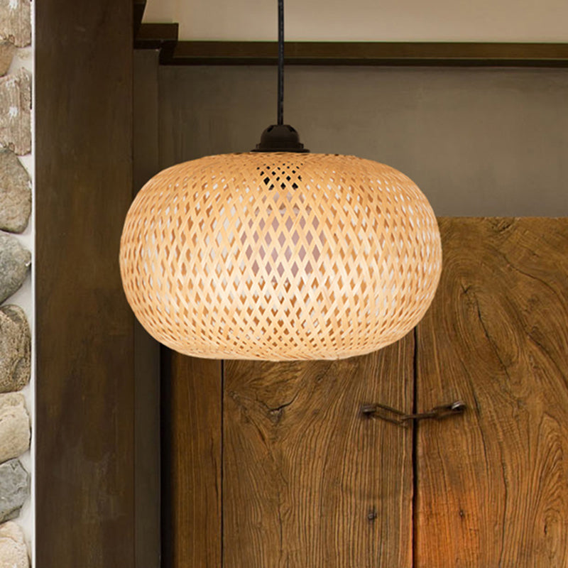 Modernismo 1 Bulbo de iluminación colgante de madera Donut/sombrero lámpara colgante con sombra de bambú