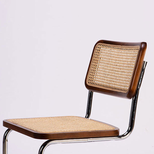 Silla lateral contemporánea de metal de ratán, silla lateral de comedor sin brazos con respaldo abierto