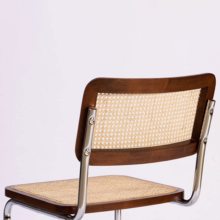 Silla lateral contemporánea de metal de ratán, silla lateral de comedor sin brazos con respaldo abierto