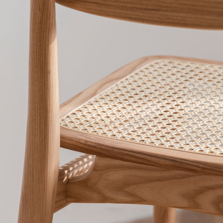 Silla de comedor de estilo escandinavo de ratán de madera, silla lateral de comedor con respaldo abierto