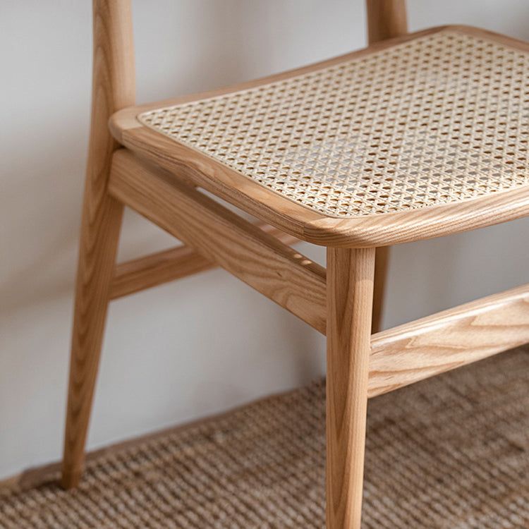 Silla de comedor de estilo escandinavo de ratán de madera, silla lateral de comedor con respaldo abierto