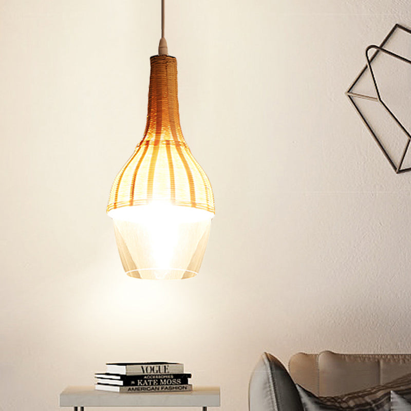 1 Lampenkuppel/Jar -Anhänger Beleuchtung Moderne Bambus Hängende Leuchte in Holz für Esszimmer
