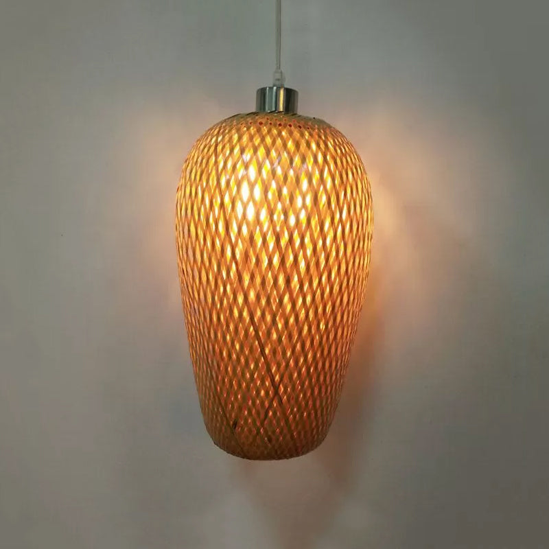 1 bulbo de restaurante iluminación colgante tradicional kit de lámpara colgante de madera con sombra de bambú de tejido