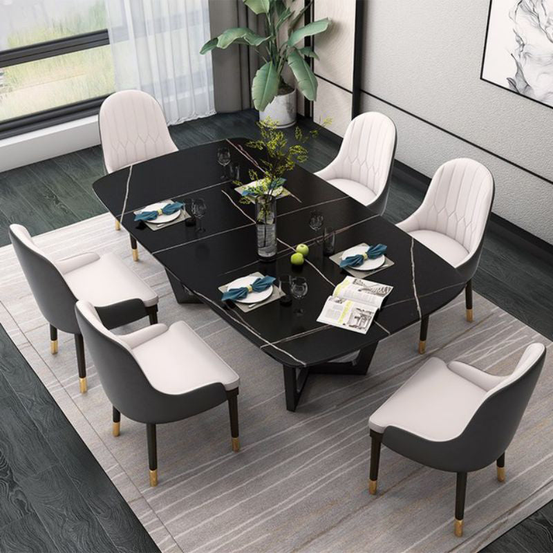 Glam Wood Dining Arm Chairs Faux Leather Dining Room Chairs for Home Use