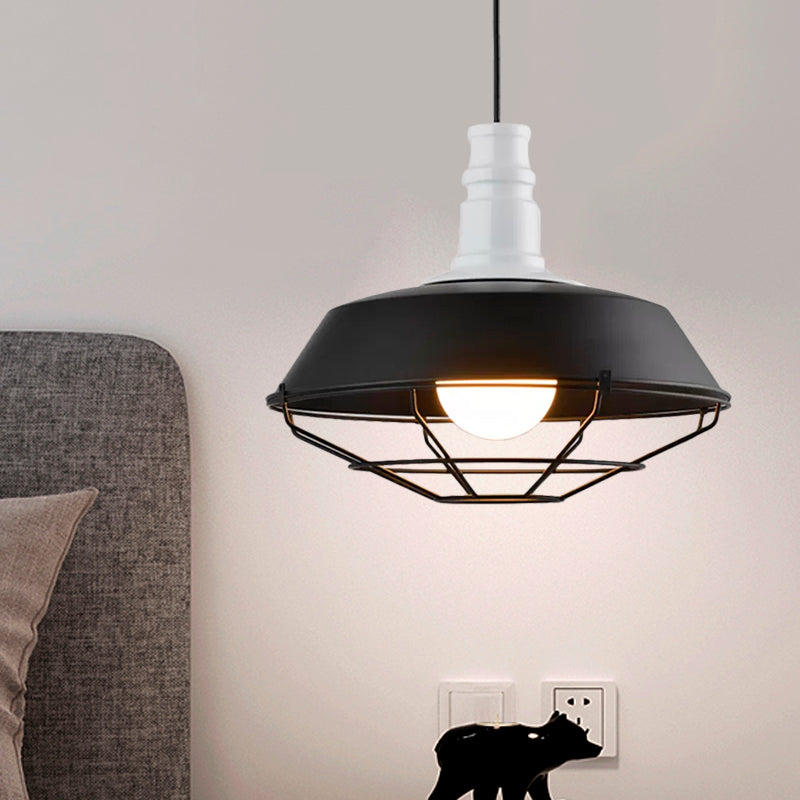 Tazón naranja/azul/verde luz colgante con protector de alambre metal industrial 1 Luz de comedor de comedor de luz, 10 "/14"/18 "Dia