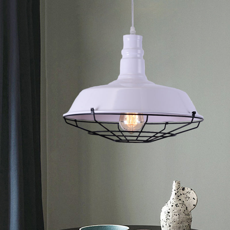 Tazón naranja/azul/verde luz colgante con protector de alambre metal industrial 1 Luz de comedor de comedor de luz, 10 "/14"/18 "Dia