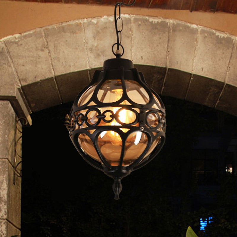Luce a sospensione a sospensione a soffitto a soppalco. Glass chiuso 1 "/9" Light appeso per esterno per balcone in nero/bronzo
