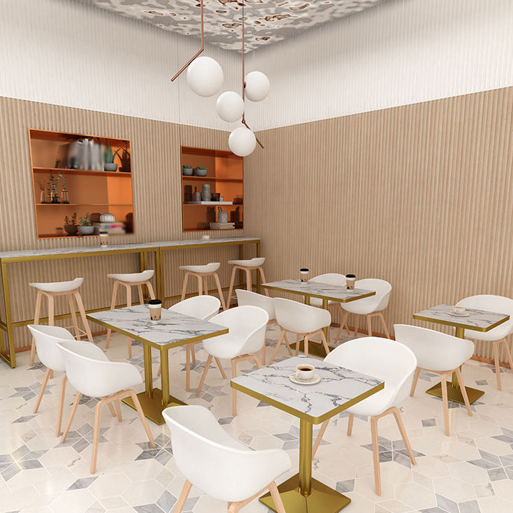 Scandinavian Plastic Dining Arm Chair Matte Finish Solid Back Dining Chair (Set of 4)