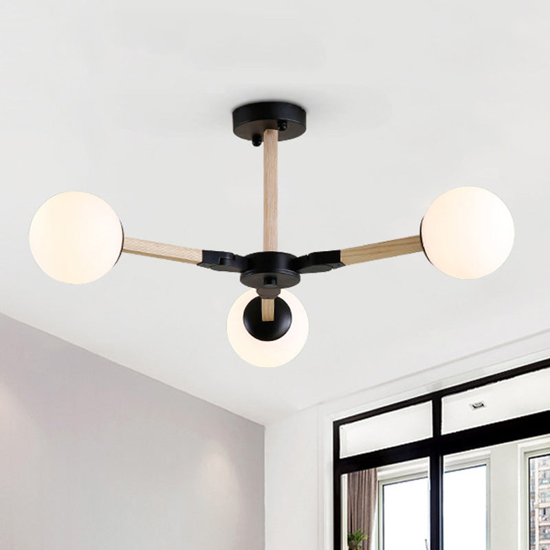 Weiß/schwarz/goldener Zweig Kronleuchter Beleuchtung zeitgenössischer 3/6/9 Lichter Holzhänge Deckenlampe mit weißem Glas Globaler Schatten