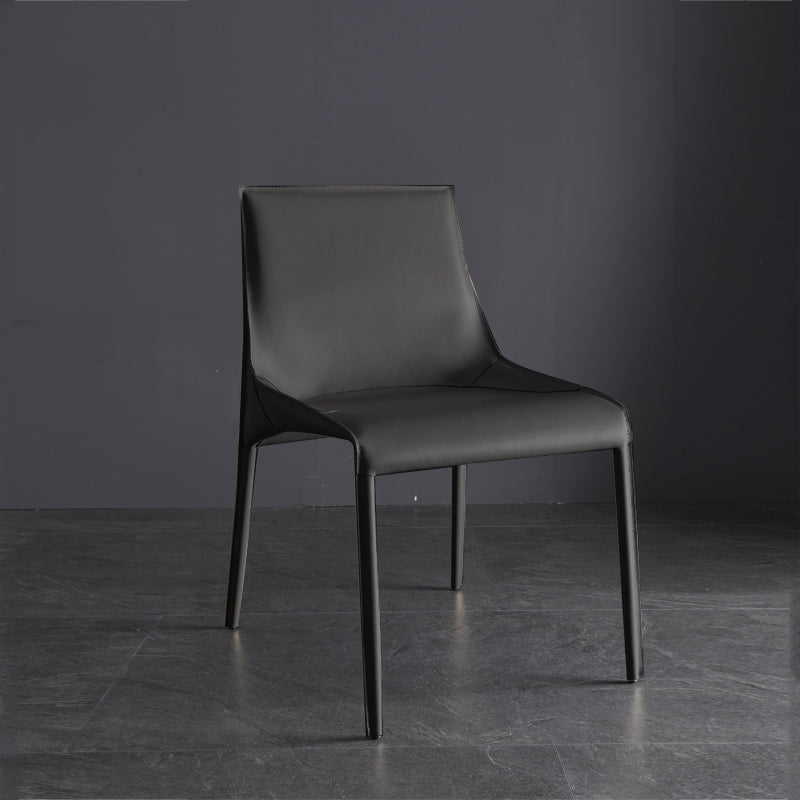 Silla sin brazos de comedor de metal contemporáneo, silla lateral de comedor de cuero para uso doméstico