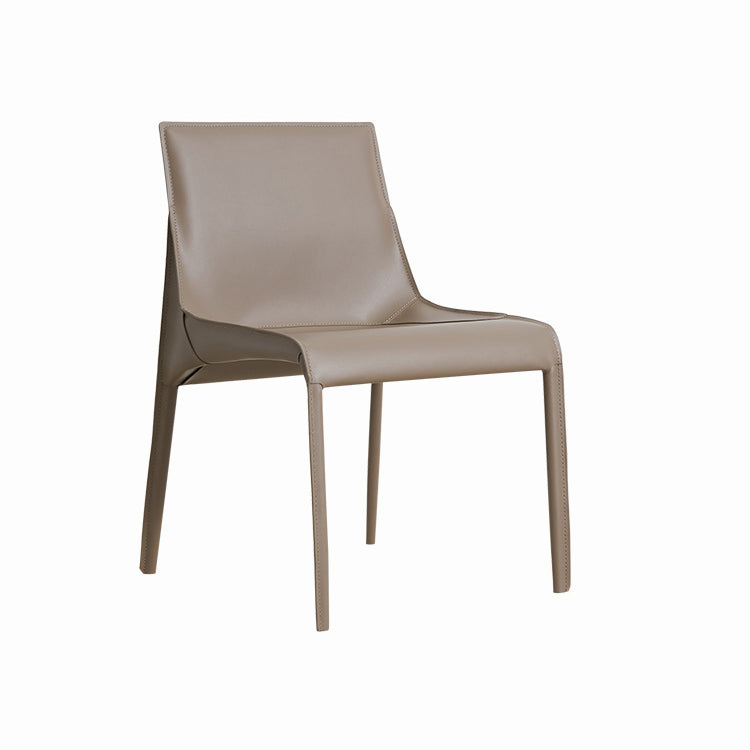 Silla sin brazos de comedor de metal contemporáneo, silla lateral de comedor de cuero para uso doméstico