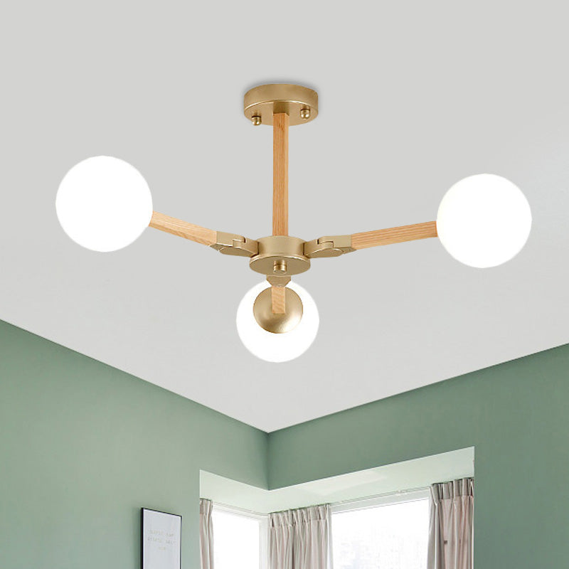 Weiß/schwarz/goldener Zweig Kronleuchter Beleuchtung zeitgenössischer 3/6/9 Lichter Holzhänge Deckenlampe mit weißem Glas Globaler Schatten