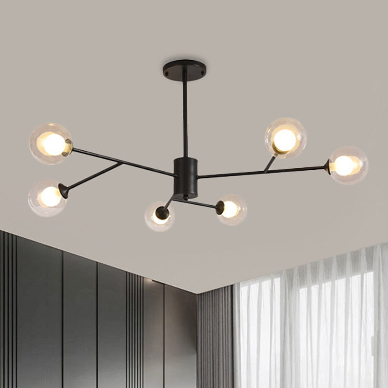 Globe Clear Glass Kroonluchter Lamp Hedendaags 6/9 Lichten Zwart/Goudhangend plafondlamp met starburst -ontwerp