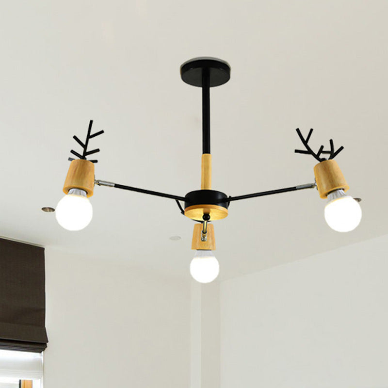 Sputnik Metal Chandelier Lighting Modern 3/6/8 Lights White/Black Ceiling Hang Fixture with Bare Bulb for Bedroom