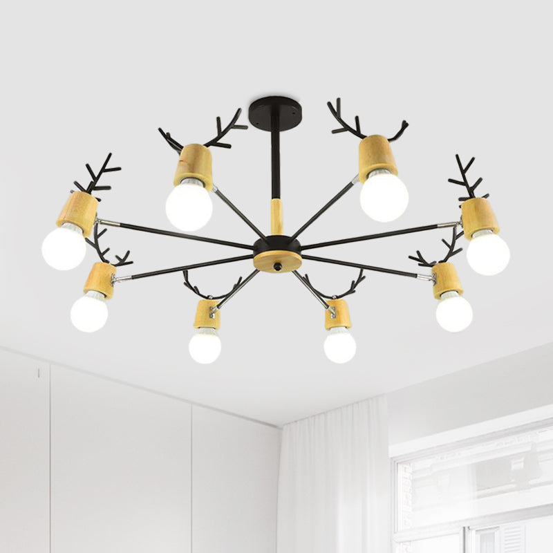 Sputnik Metal Chandelier Lighting Modern 3/6/8 Lights White/Black Ceiling Hang Fixture with Bare Bulb for Bedroom
