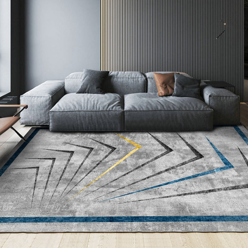 Gray Modern Rug Polyester Abstract Graphic Rug Washable Rug for Living Room