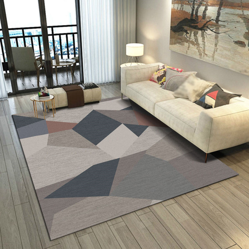 Funky Geometry Print Area Carpet Polyester Indoor Rug Non-Slip Backing Area Rug for Living Room
