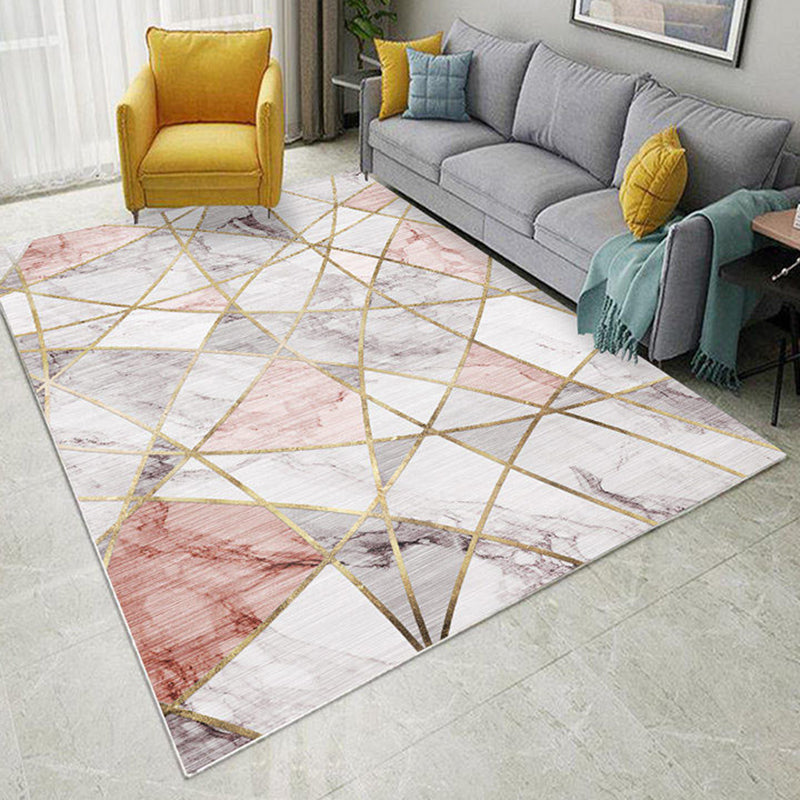 Funky Geometry Print Area Carpet Polyester Indoor Rug Non-Slip Backing Area Rug for Living Room