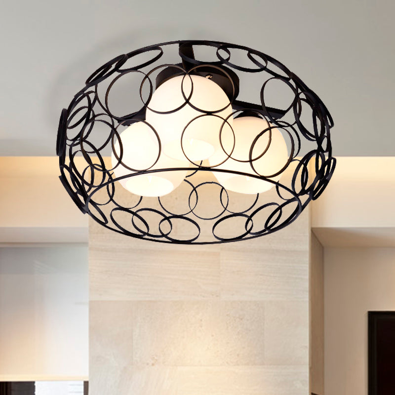 Plafonnier encastré avec Cage en fer à tambour, avec abat-jour en verre, style nordique blanc/noir, luminaire de plafond pour salle à manger