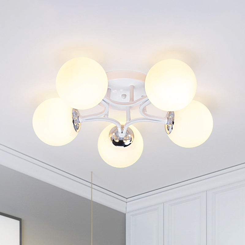 Lámpara de montaje semiempotrado con pantalla de cristal, globo blanco/negro, Metal nórdico, 3/5/9 luces, montaje empotrado de techo para sala de estar
