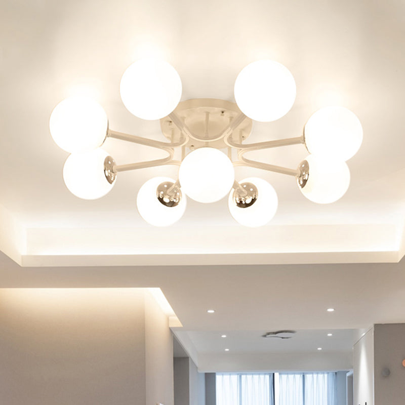 Lámpara de montaje semiempotrado con pantalla de cristal, globo blanco/negro, Metal nórdico, 3/5/9 luces, montaje empotrado de techo para sala de estar