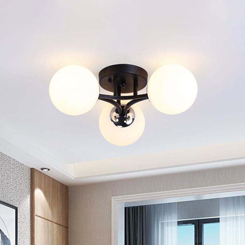 Lámpara de montaje semiempotrado con pantalla de cristal, globo blanco/negro, Metal nórdico, 3/5/9 luces, montaje empotrado de techo para sala de estar