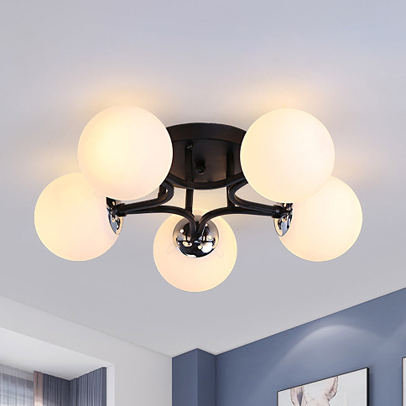 Lámpara de montaje semiempotrado con pantalla de cristal, globo blanco/negro, Metal nórdico, 3/5/9 luces, montaje empotrado de techo para sala de estar