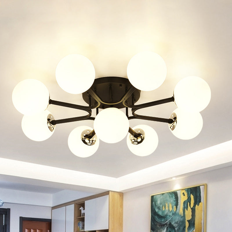 Lámpara de montaje semiempotrado con pantalla de cristal, globo blanco/negro, Metal nórdico, 3/5/9 luces, montaje empotrado de techo para sala de estar