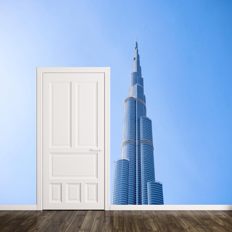 Door Sky Photography Style Building Mural Wallpaper Mildew Resistant for Bedroom