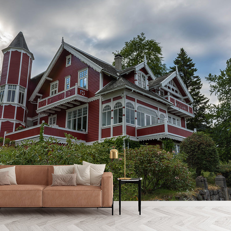 Door Sky Photography Style Building Mural Wallpaper Mildew Resistant for Bedroom