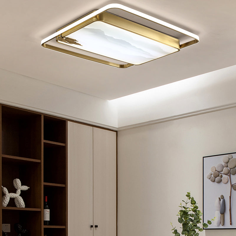 Geometry Shape Flush Mount Lamps Modern Metal 2-Light Flush Lights in Gold