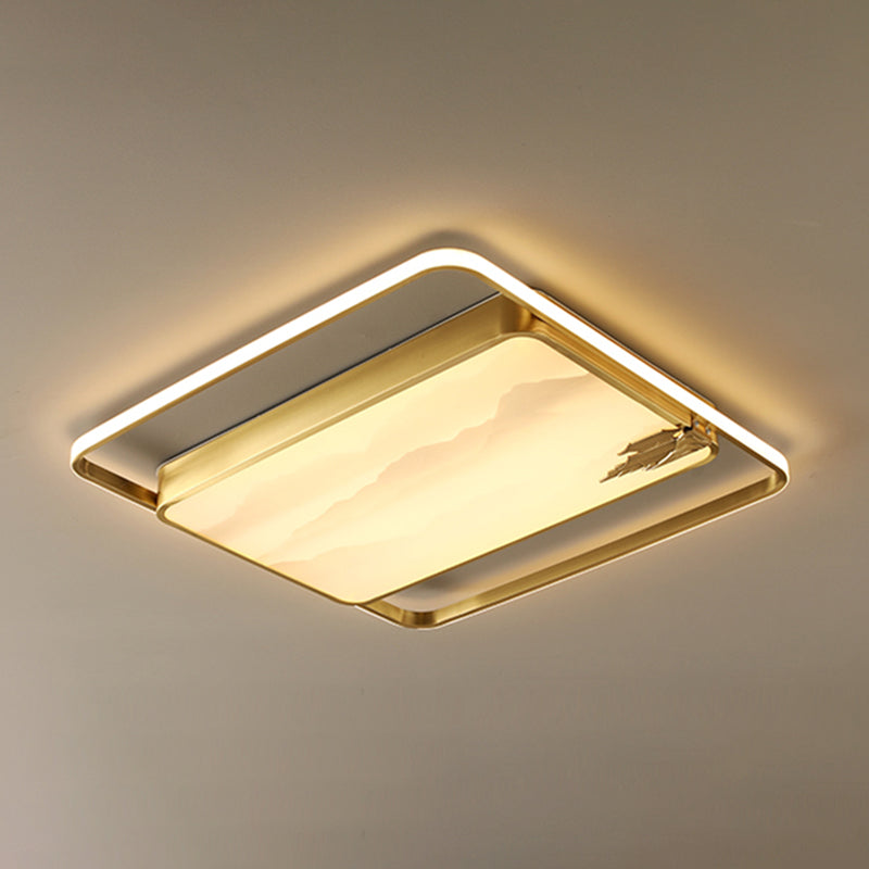 Geometry Shape Flush Mount Lamps Modern Metal 2-Light Flush Lights in Gold