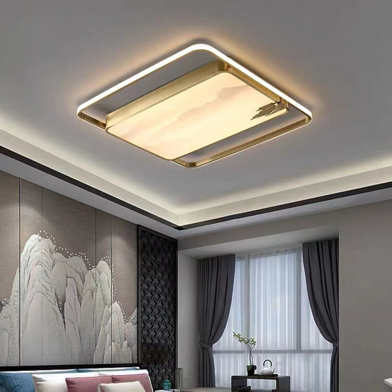 Geometry Shape Flush Mount Lamps Modern Metal 2-Light Flush Lights in Gold