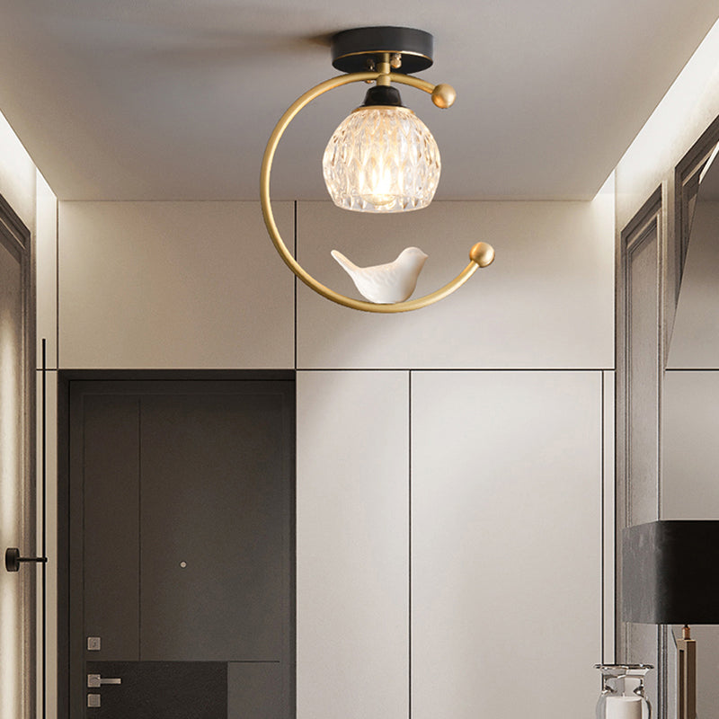 Plafonnier en forme de géométrie, moderne, en verre, à 1 lumière, doré