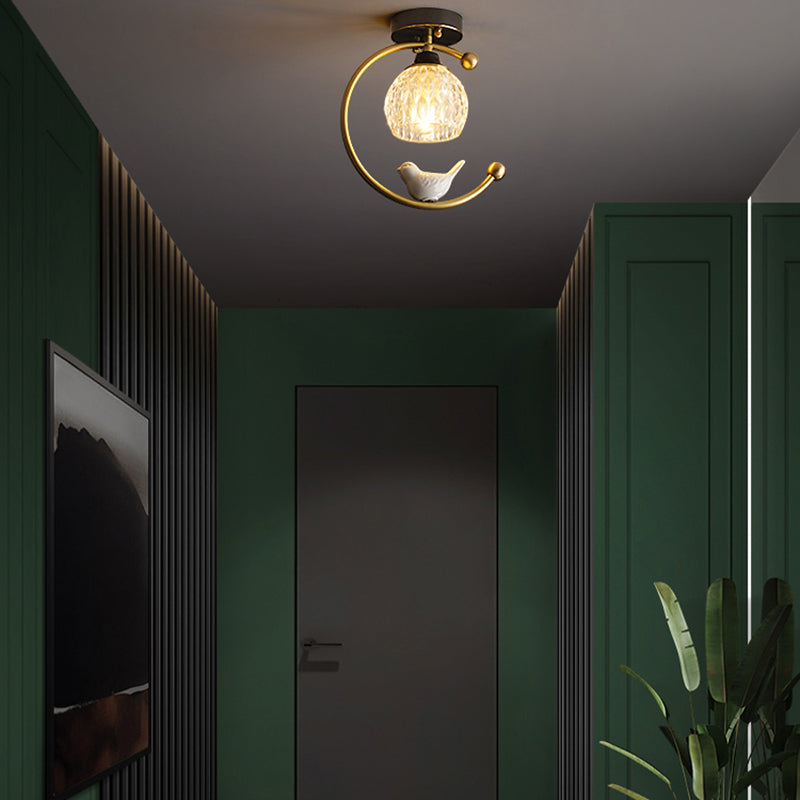 Plafonnier en forme de géométrie, moderne, en verre, à 1 lumière, doré